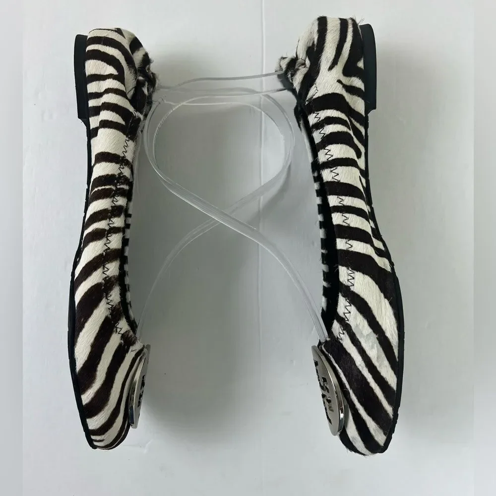 Tory Burch Zebra Print Ballet Flats with Silver Logo